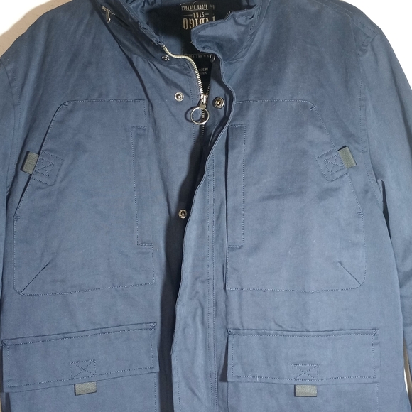 Denim and Dry Goods Indigo Star NWT Navy Nylon Blend Field Coat W Packable Hood - Picture 2 of 14